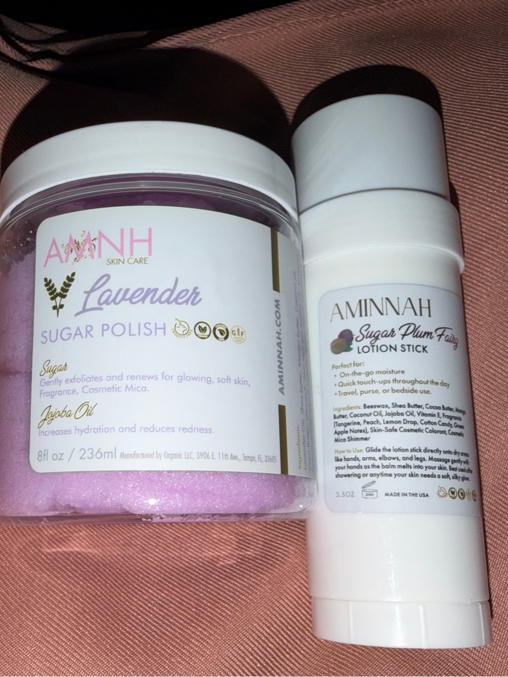 AMINNAH Lavender Sugar Polish & Sugar Plum Lotion Stick - Lavender